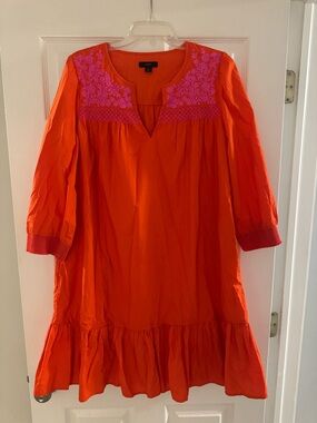 J.Crew - Size Small - Orange Dress with Pink Embroidered Yoke